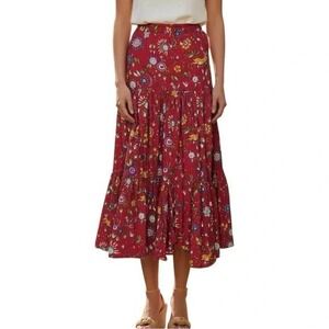 La DoubleJ Big Skirt Red Floral Print Tiered Maxi Cotton Italy Size S